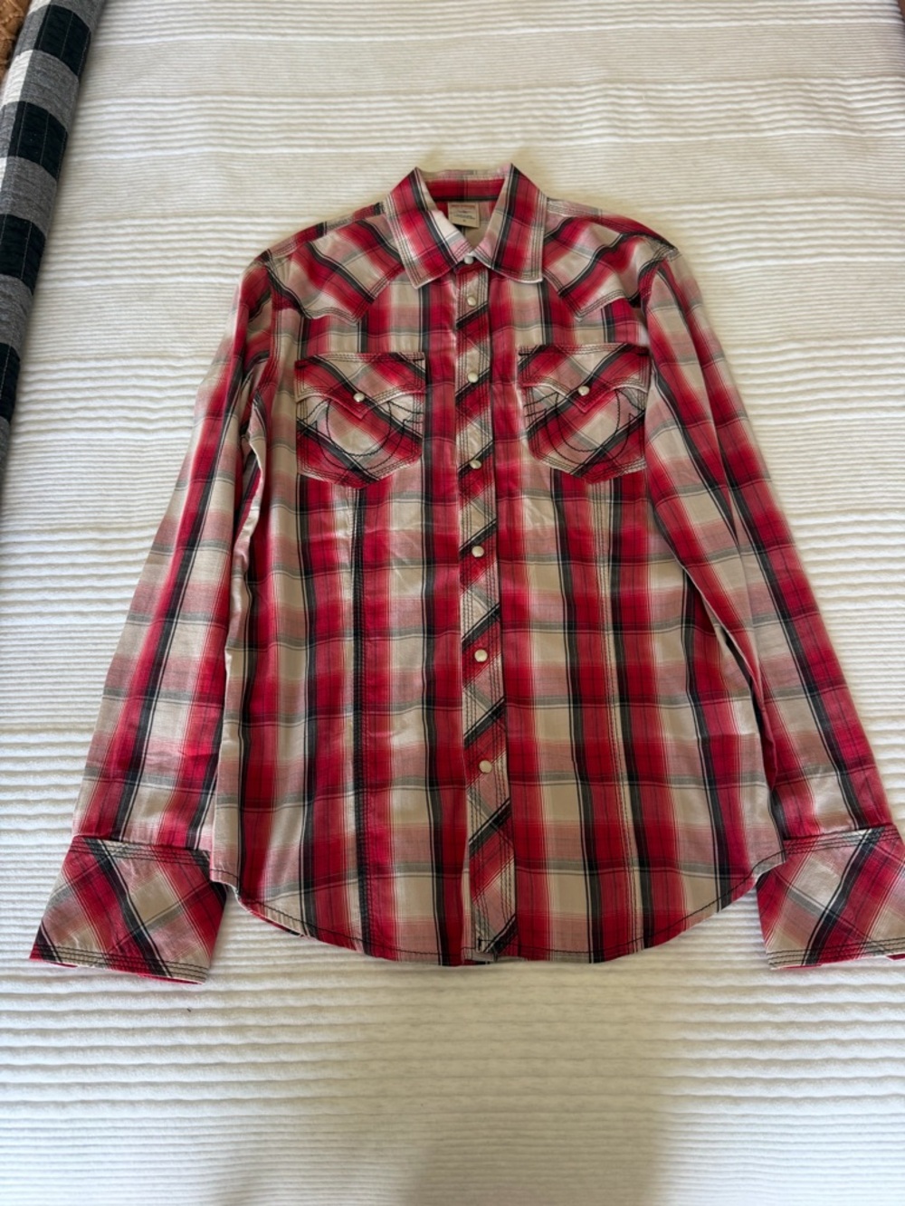 True Religion Red Plaid Men's Button-Down Shirt